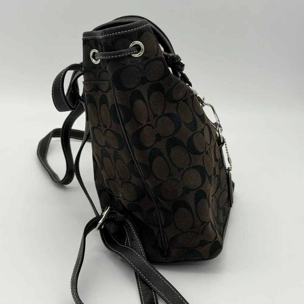 Coach Signature Monogram Canvas Leather Backpack Brown Black E05J-6618